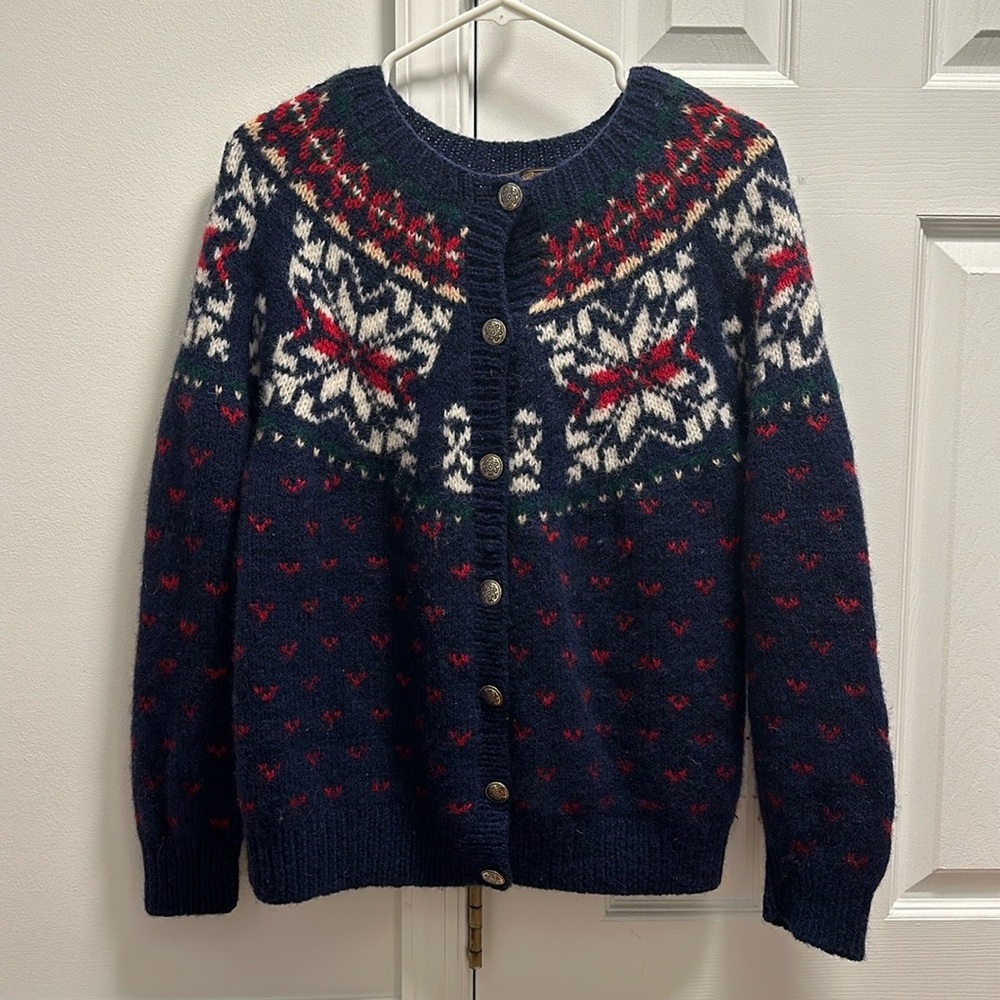 Vintage 1990 Eddie Bauer 100% Wool Fair Isle Cardigan Sweater size Medium